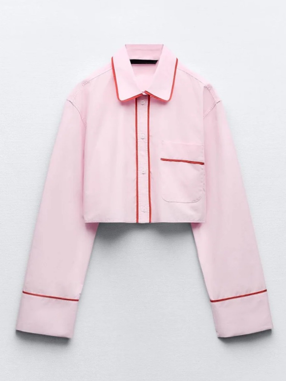 Zara Cropped Pink Button-Up Top with Red Piping Size XS NWT - Picture 4 of 11